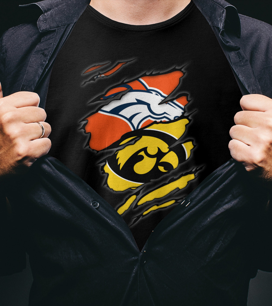Denver Broncos Iowa Hawkeyes Sports Fan Dual Team T-Shirt