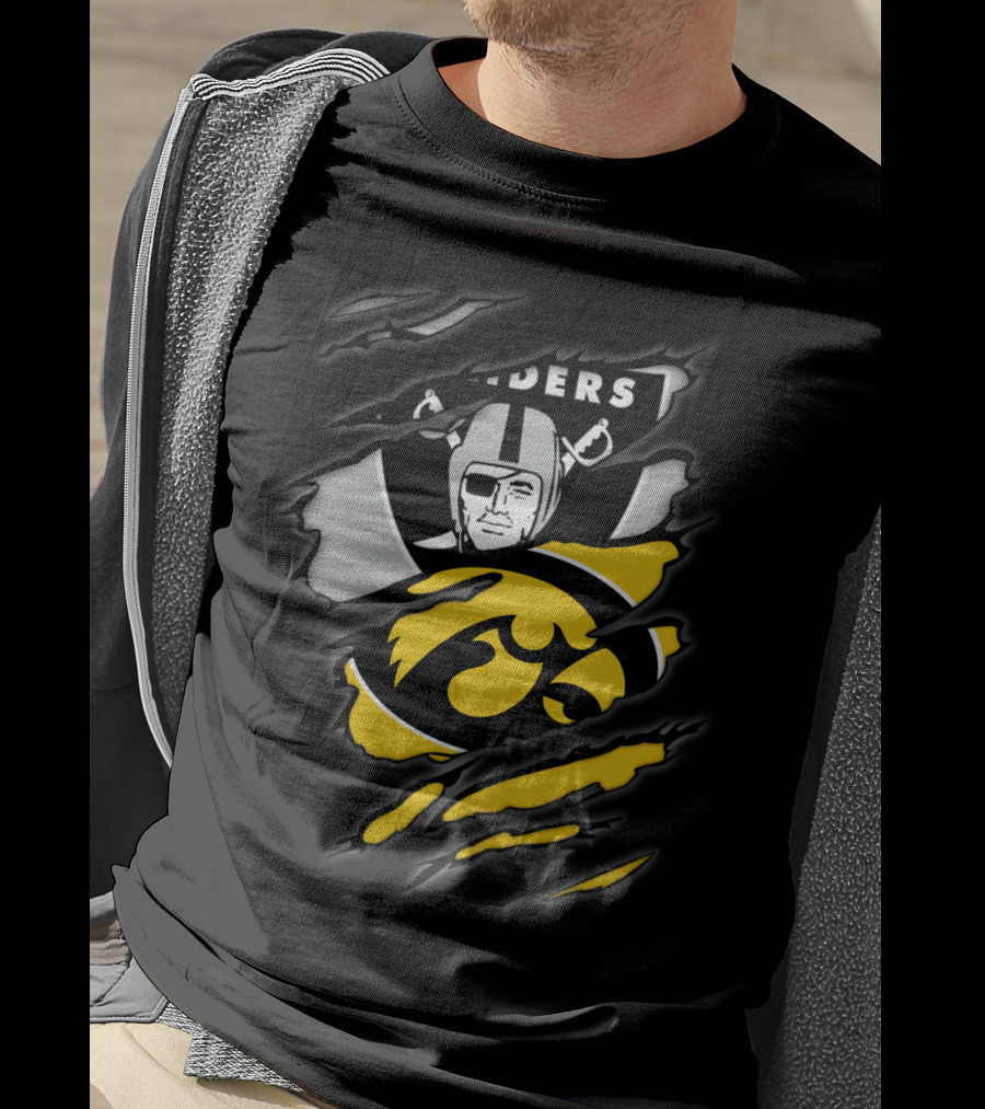 Raiders Iowa Hawkeyes Torn Claw Football Crossover T-Shirt
