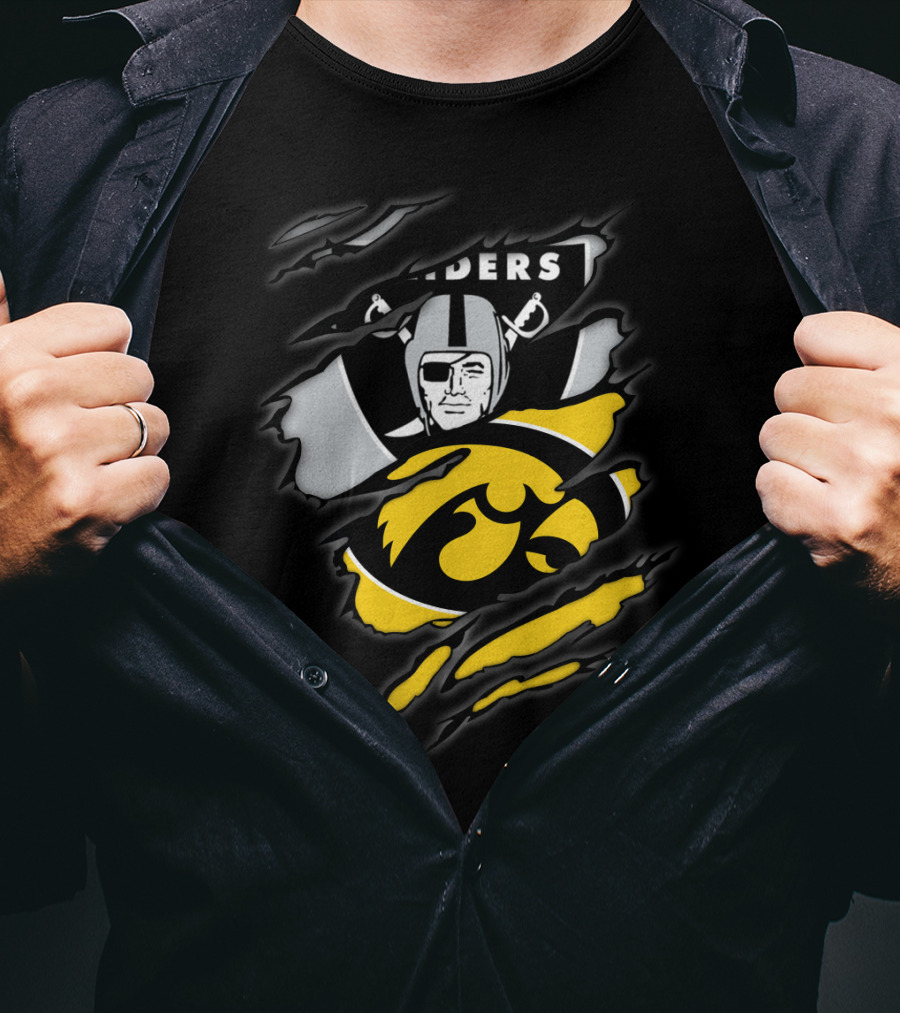 Raiders Iowa Hawkeyes Torn Claw Football Crossover T-Shirt