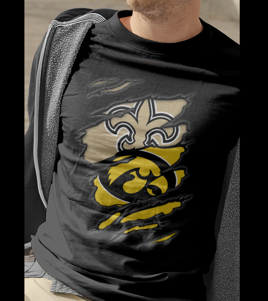 New Orleans Saints Iowa Hawkeyes Logo Mashup T-Shirt