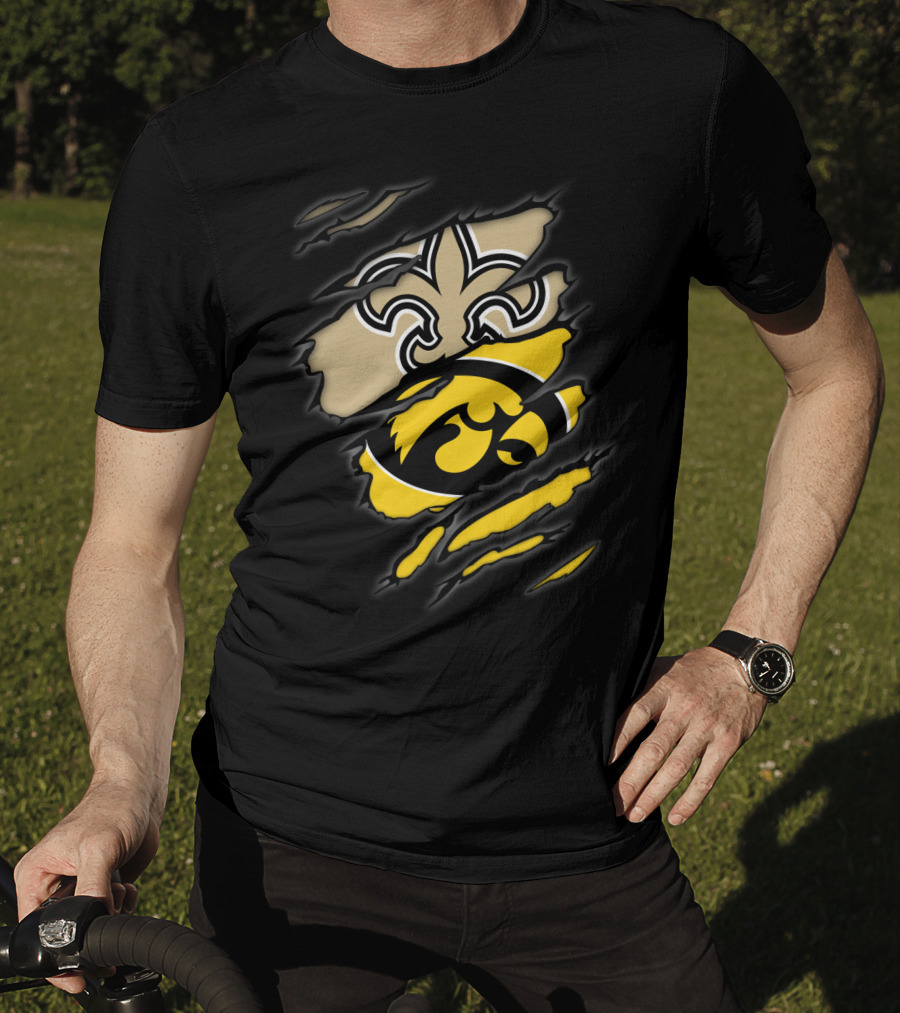 New Orleans Saints Iowa Hawkeyes Logo Mashup T-Shirt