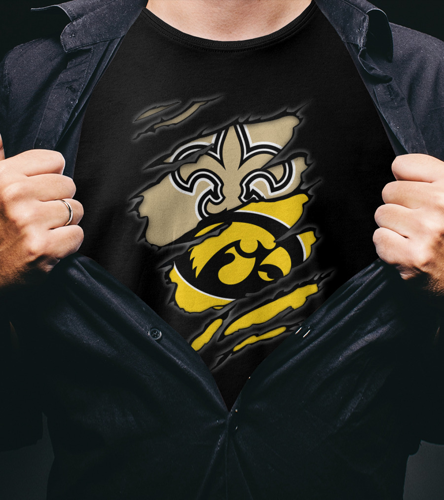New Orleans Saints Iowa Hawkeyes Logo Mashup T-Shirt
