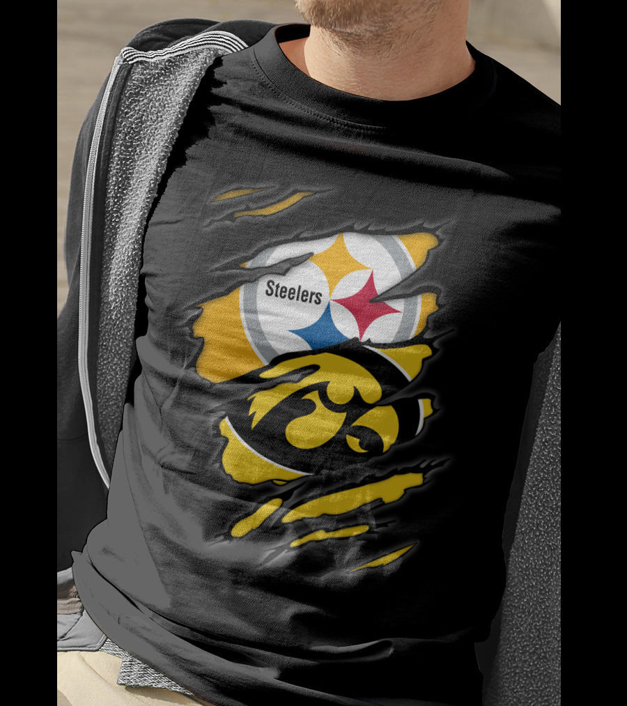 Steelers Iowa Hawkeyes Torn Symbol Fusion T-Shirt