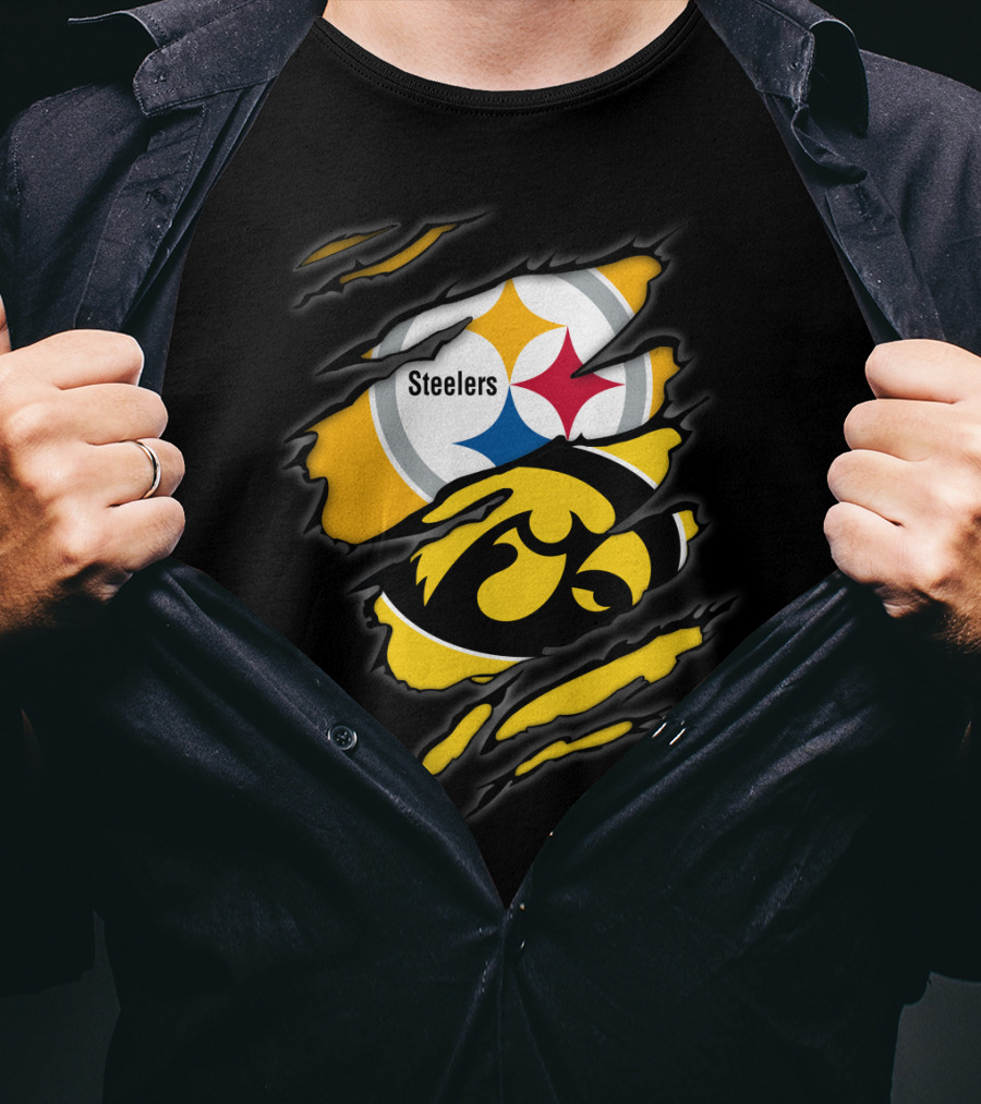 Steelers Iowa Hawkeyes Torn Symbol Fusion T-Shirt