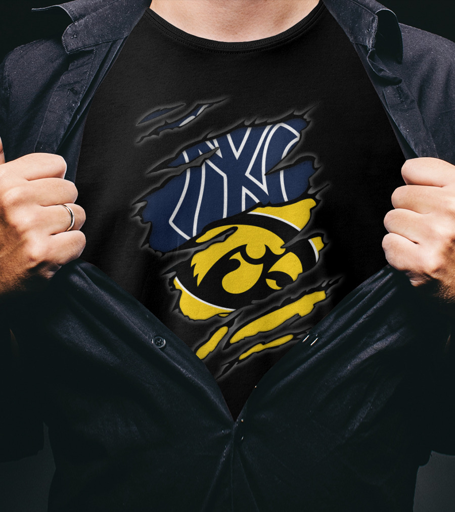 Yankees And Iowa Hawkeyes Combined Logos T-Shirt