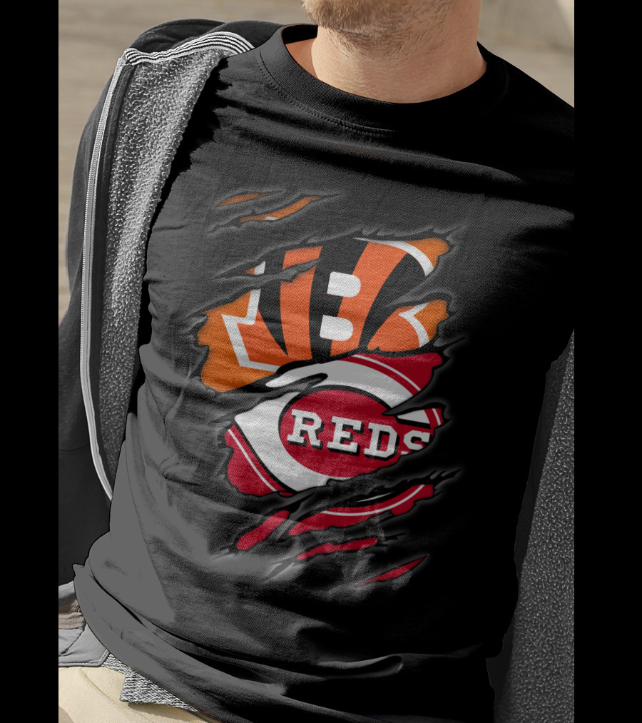 Bengals Reds Logo Ripped Claw T-Shirt