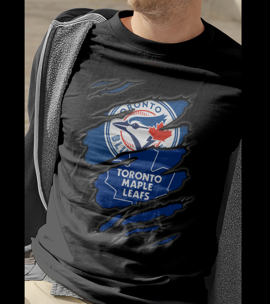 Toronto Blue Jays Toronto Maple Leafs Ripped Logo Fusion T-Shirt