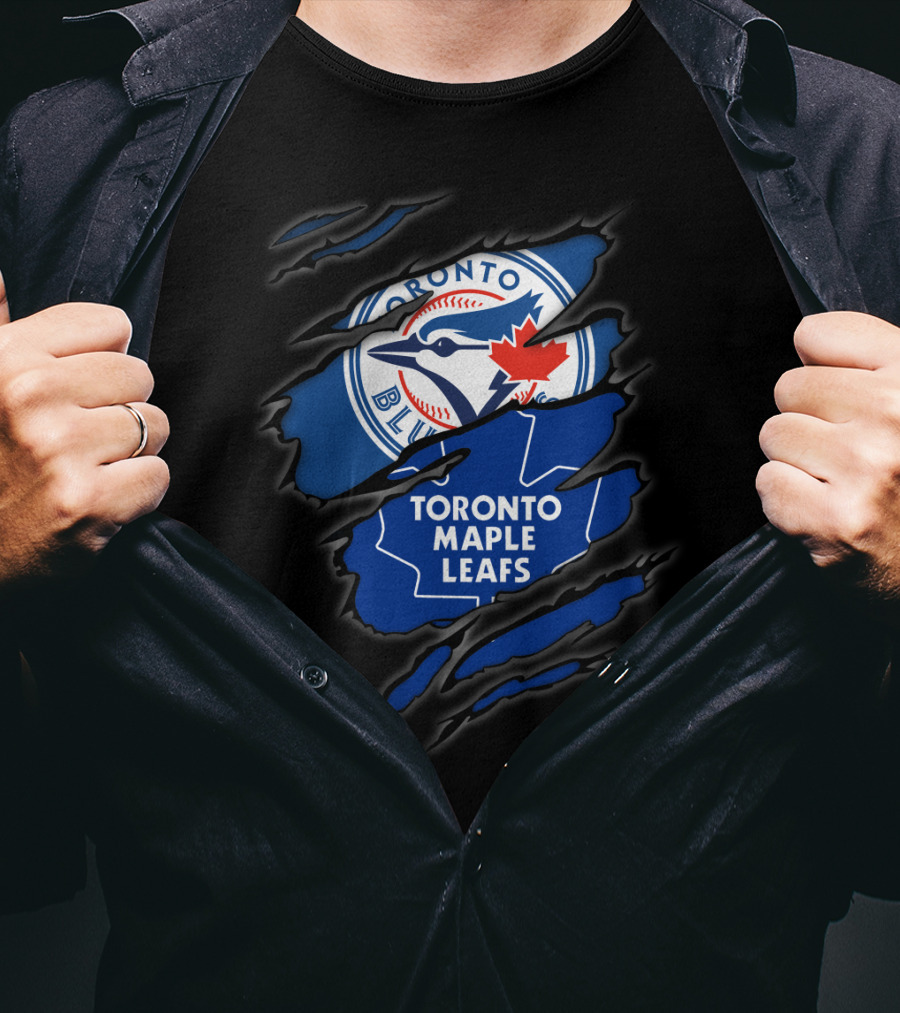 Toronto Blue Jays Toronto Maple Leafs Ripped Logo Fusion T-Shirt