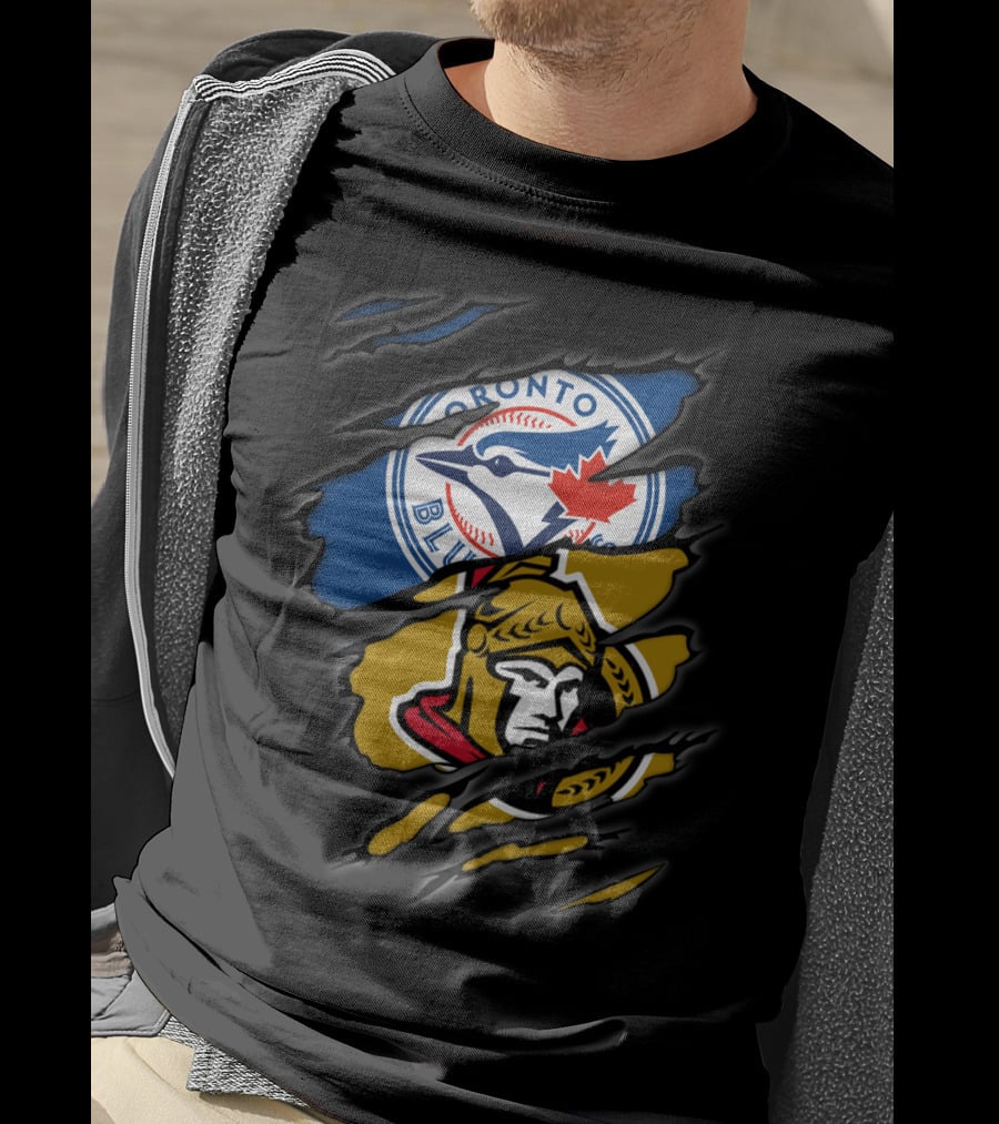 Toronto Blue Jays And Ottawa Senators Logos Torn T-Shirt