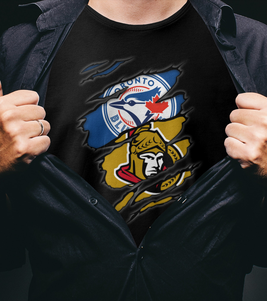 Toronto Blue Jays And Ottawa Senators Logos Torn T-Shirt