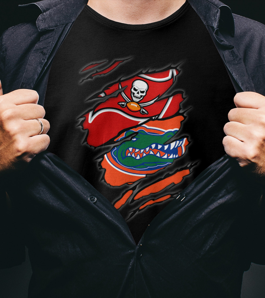 Buccaneers And Gators Dual Logo Design Featuring Pirate Flag And Alligator Head T-Shirt
