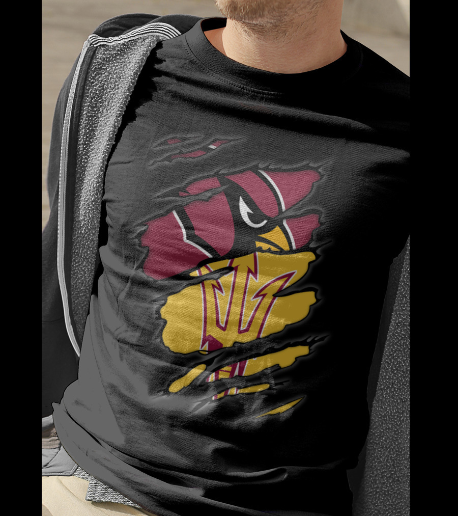 Cardinals Arizona State Sun Devils Ripped Claw Marks Logo Combination T-Shirt