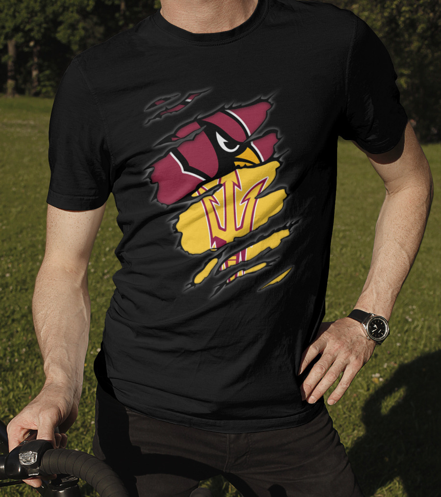 Cardinals Arizona State Sun Devils Ripped Claw Marks Logo Combination T-Shirt