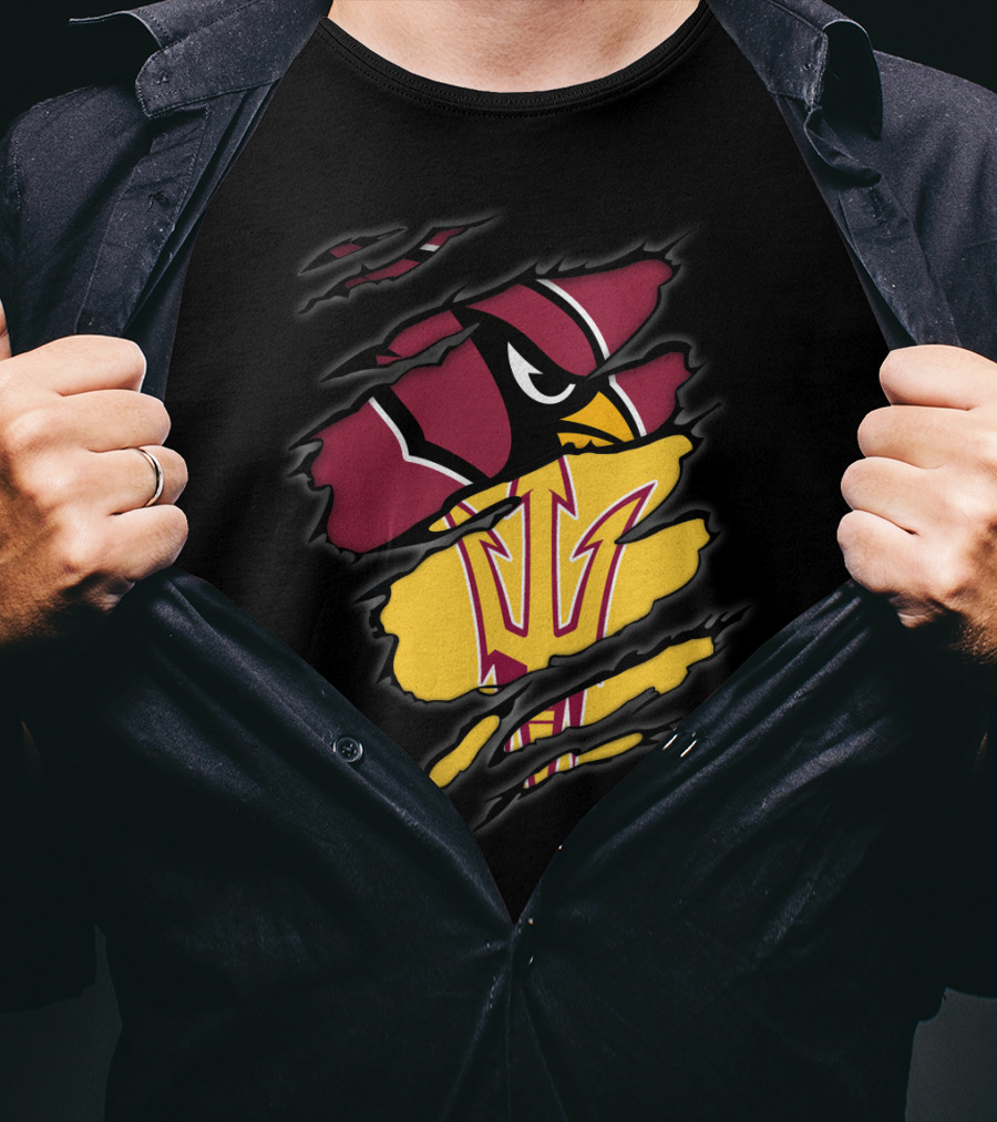 Cardinals Arizona State Sun Devils Ripped Claw Marks Logo Combination T-Shirt