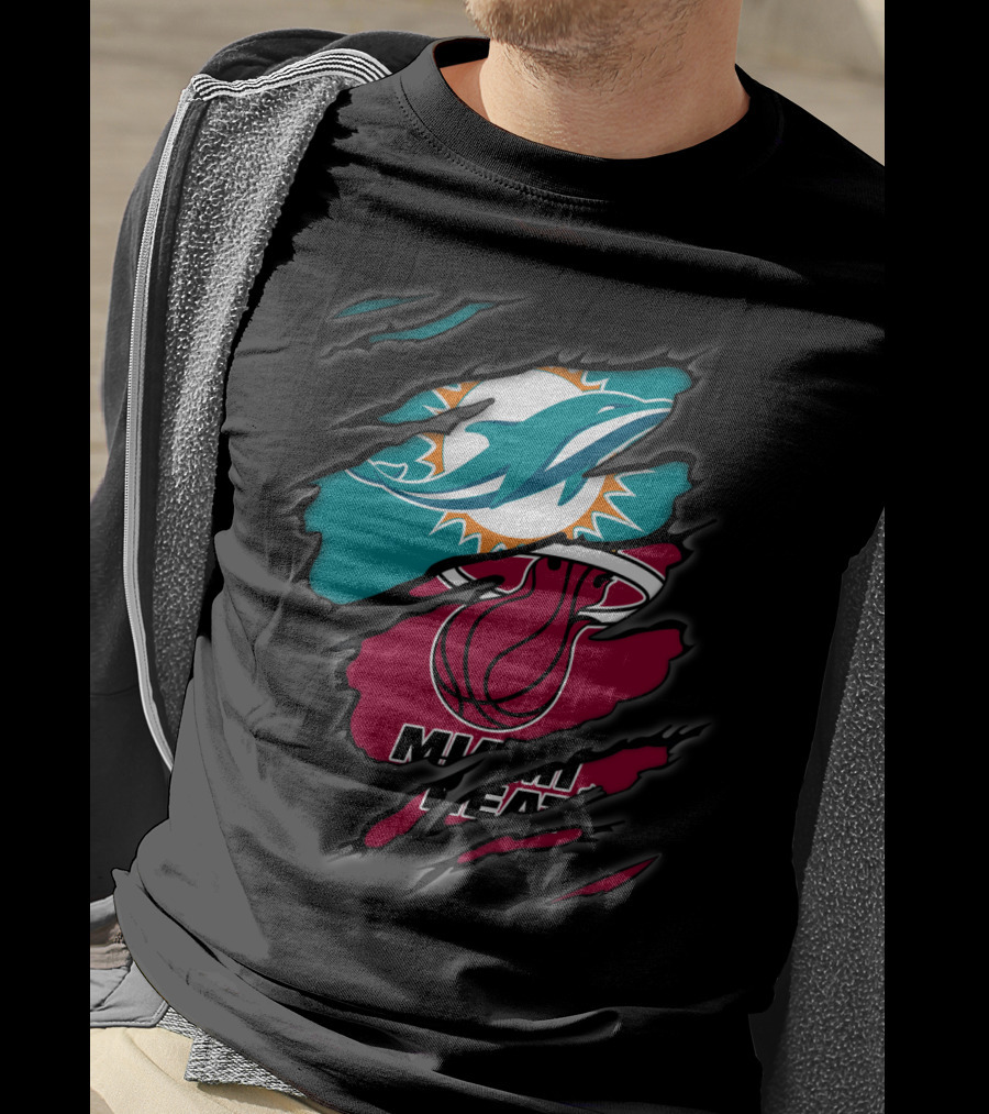 Miami Dolphins Miami Heat Crossover Collaboration Logos T-Shirt