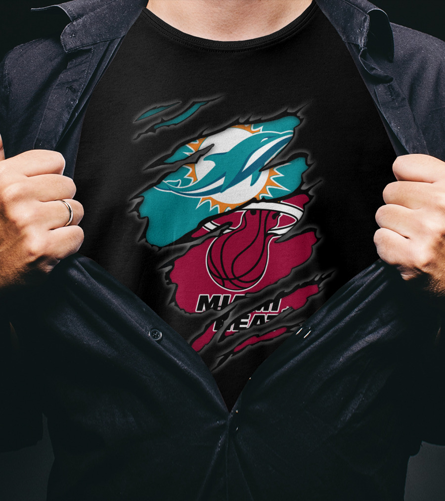 Miami Dolphins Miami Heat Crossover Collaboration Logos T-Shirt