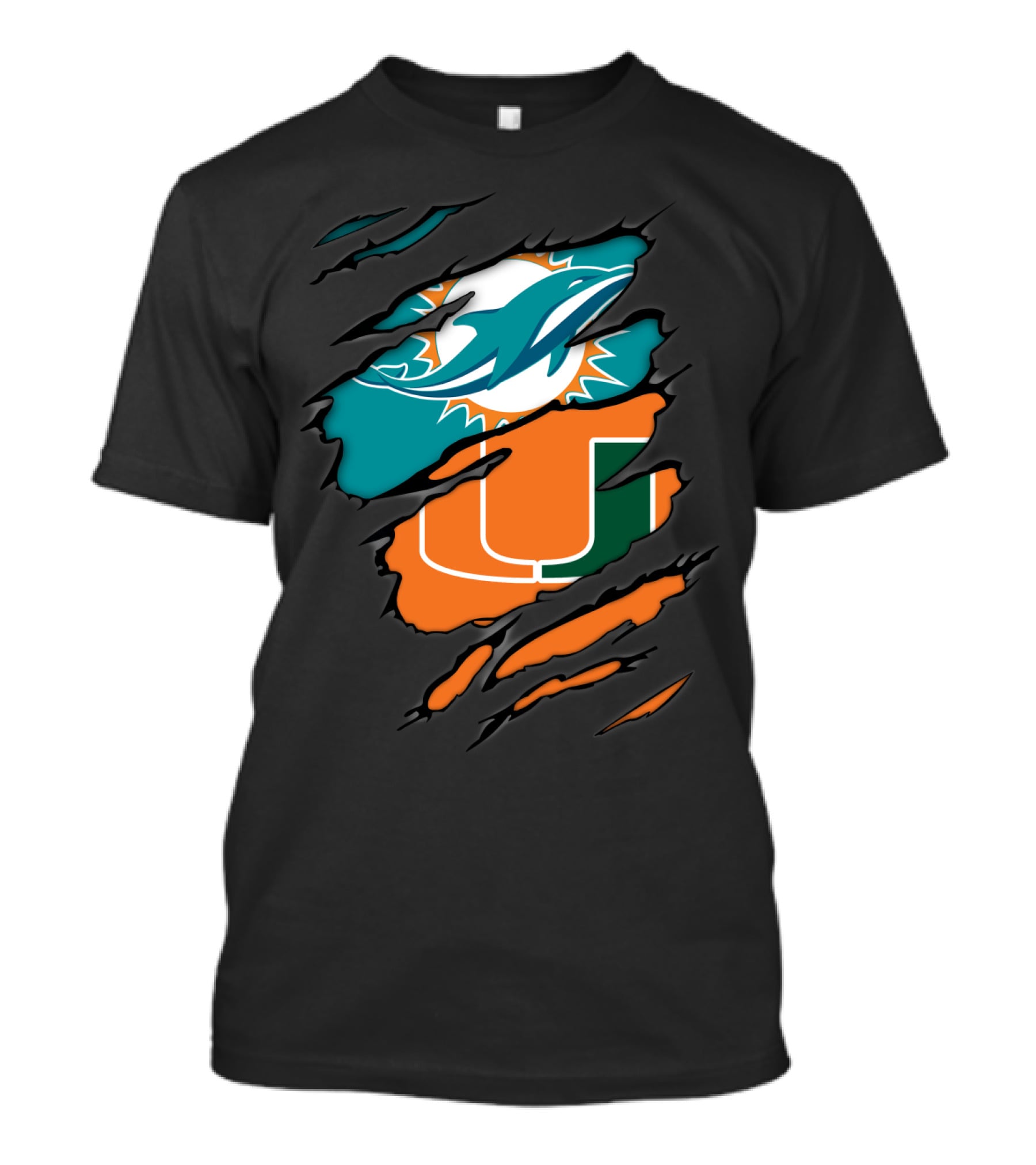 Miami Dolphins Miami Hurricanes Logo Fusion T-Shirt