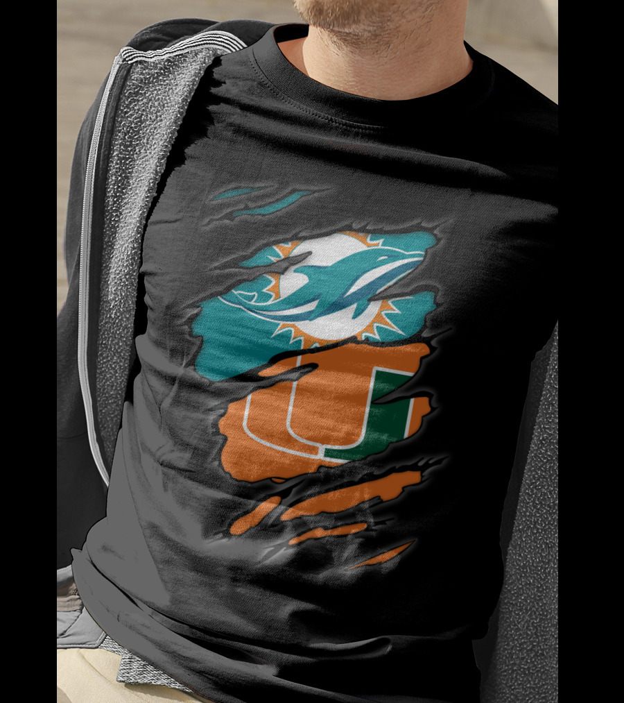 Miami Dolphins Miami Hurricanes Logo Fusion T-Shirt