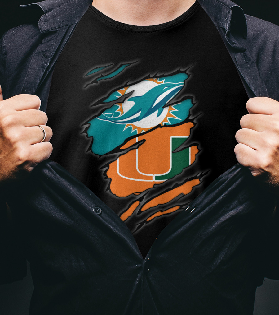Miami Dolphins Miami Hurricanes Logo Fusion T-Shirt