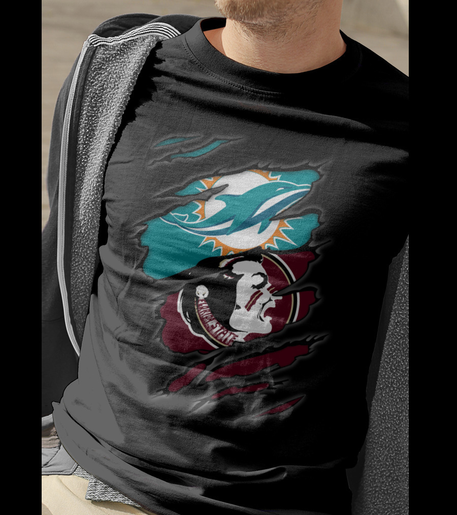 Dolphins Seminoles Ripped Logo Fusion T-Shirt
