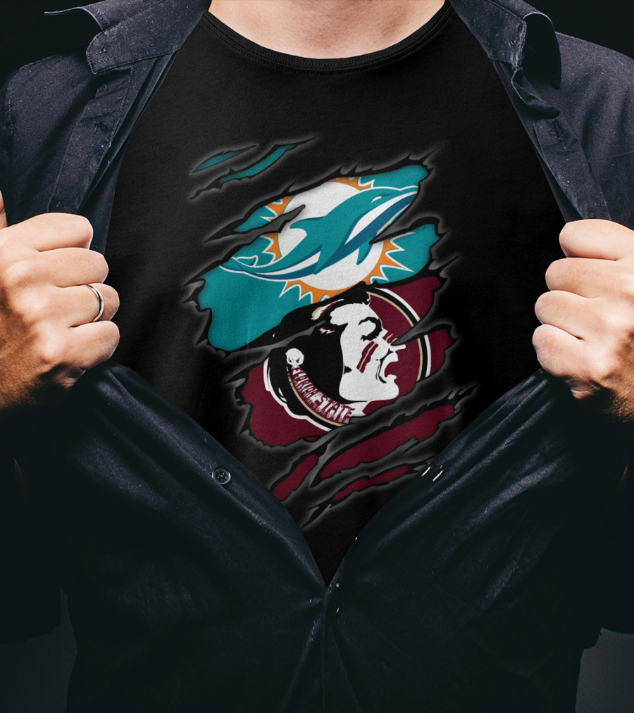 Dolphins Seminoles Ripped Logo Fusion T-Shirt