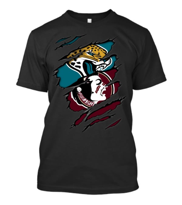 Jaguars And Seminoles Claw-Torn Logos Dual Symbol Fusion T-Shirt