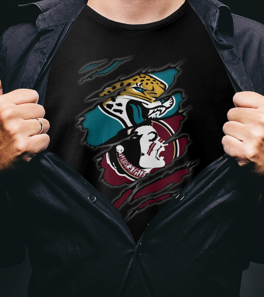 Jaguars And Seminoles Claw-Torn Logos Dual Symbol Fusion T-Shirt