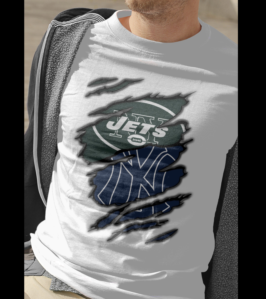 Jets Yankees Logo Torn Ripped T-Shirt