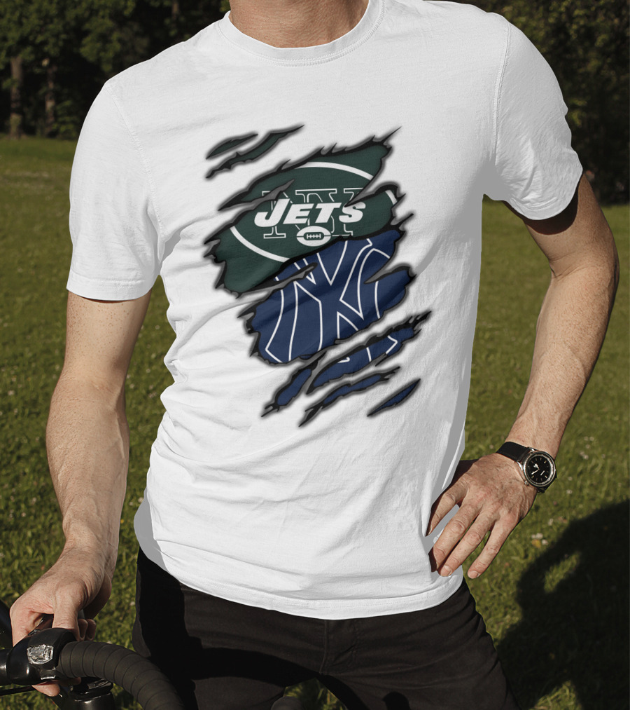 Jets Yankees Logo Torn Ripped T-Shirt