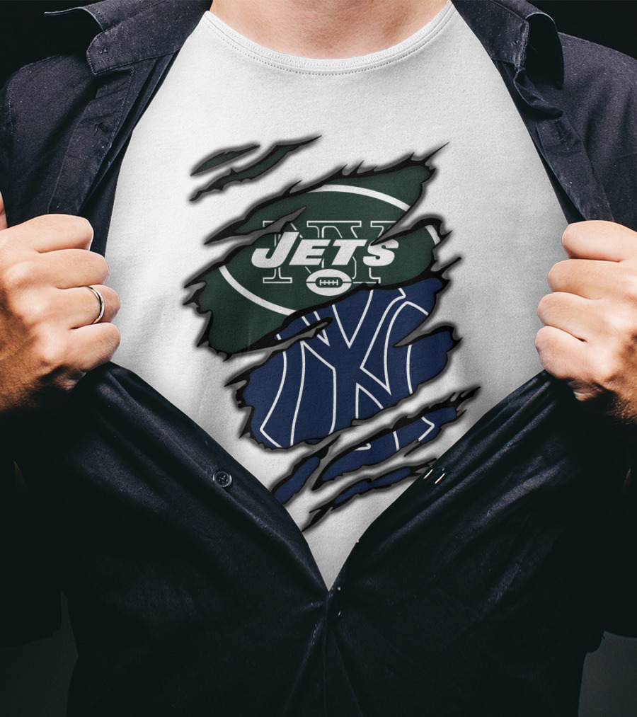 Jets Yankees Logo Torn Ripped T-Shirt