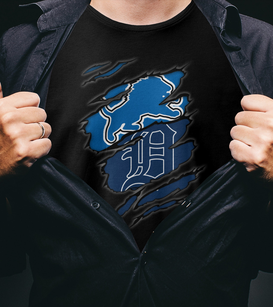Detroit Lions And Tigers Crossover Claw Marks Nfl Mlb Fan T-Shirt