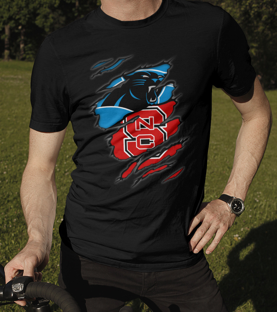 Carolina Panthers Nc State Wolfpack Hybrid Logo Ripped T-Shirt