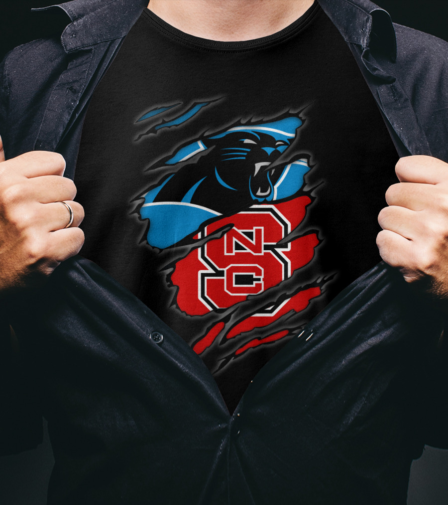 Carolina Panthers Nc State Wolfpack Hybrid Logo Ripped T-Shirt
