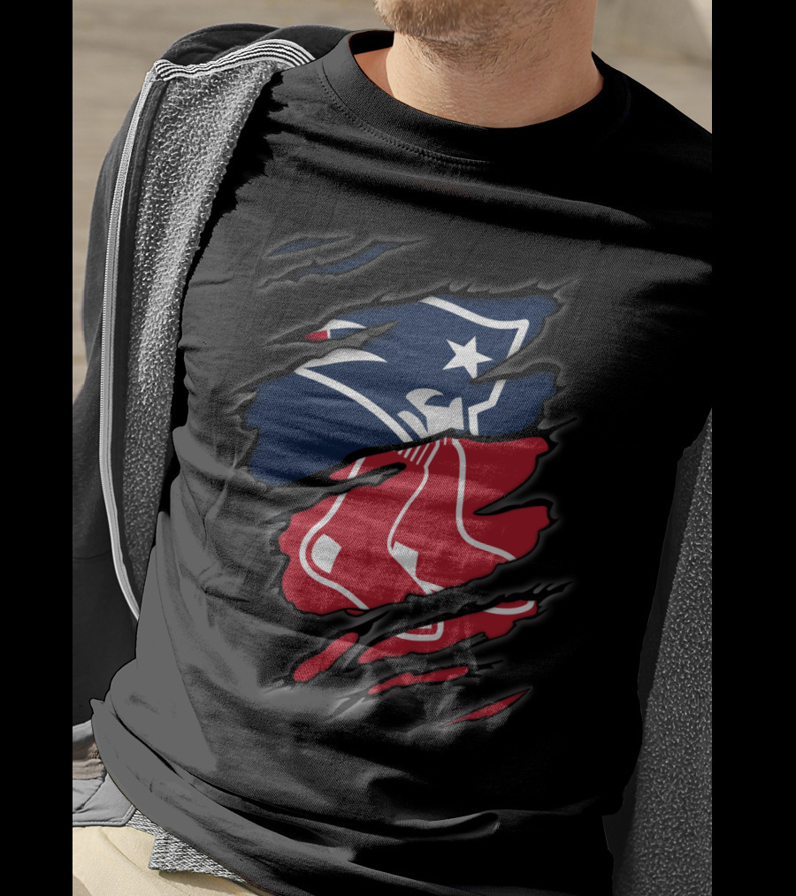 Patriots Red Sox Torn Logo Fusion T-Shirt