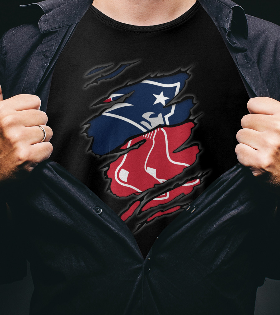 Patriots Red Sox Torn Logo Fusion T-Shirt