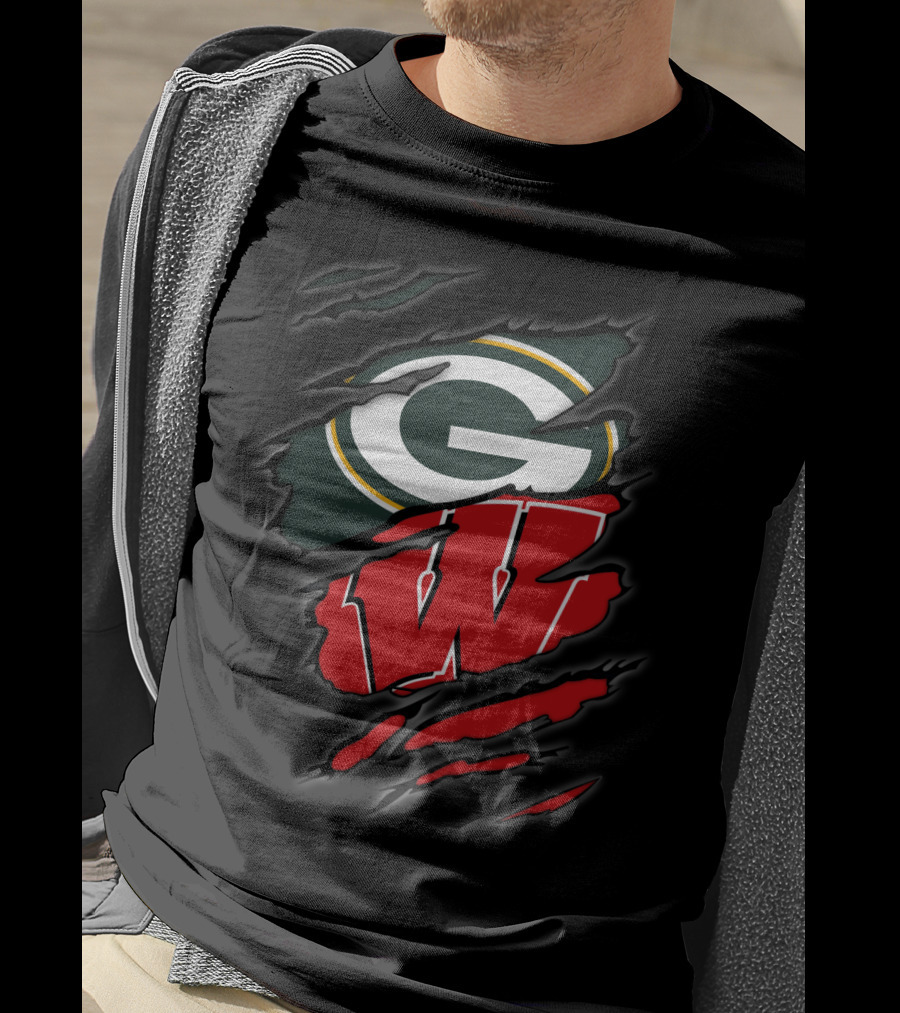 Packers Badgers G W Ripped Claw Marks T-Shirt