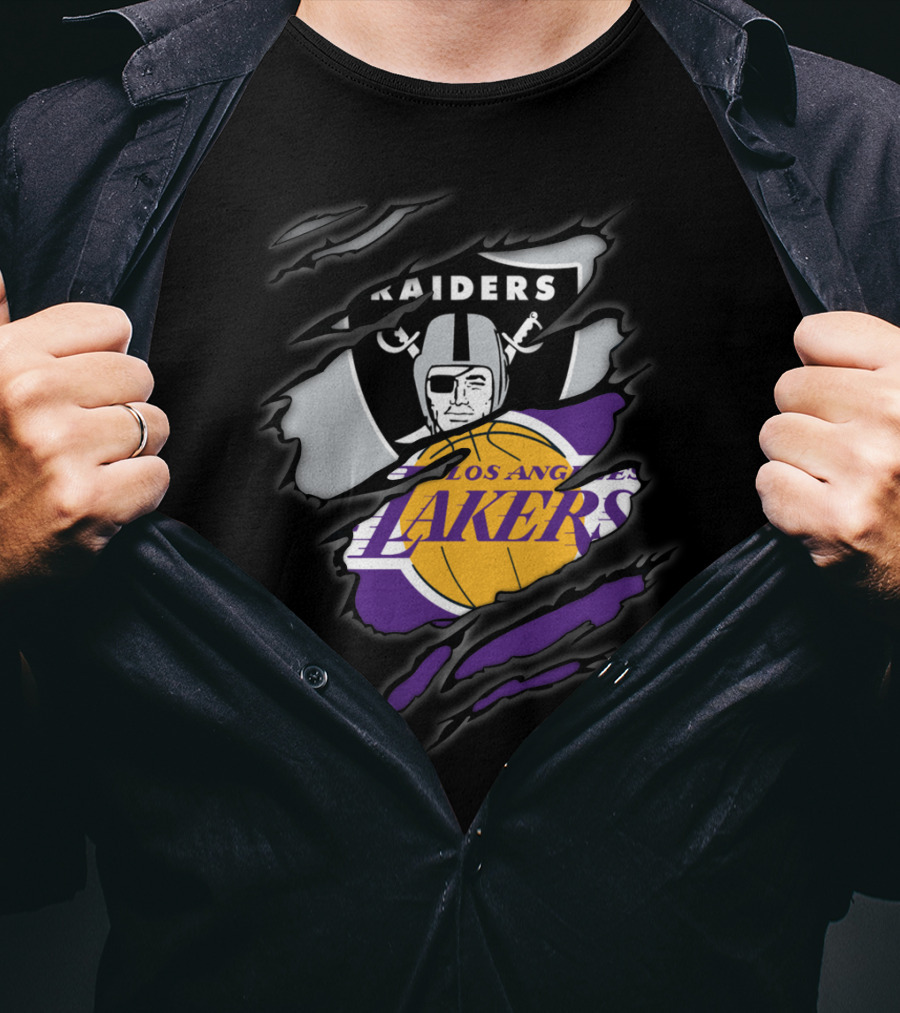 Raiders Los Angeles Lakers Logo Mashup T-Shirt