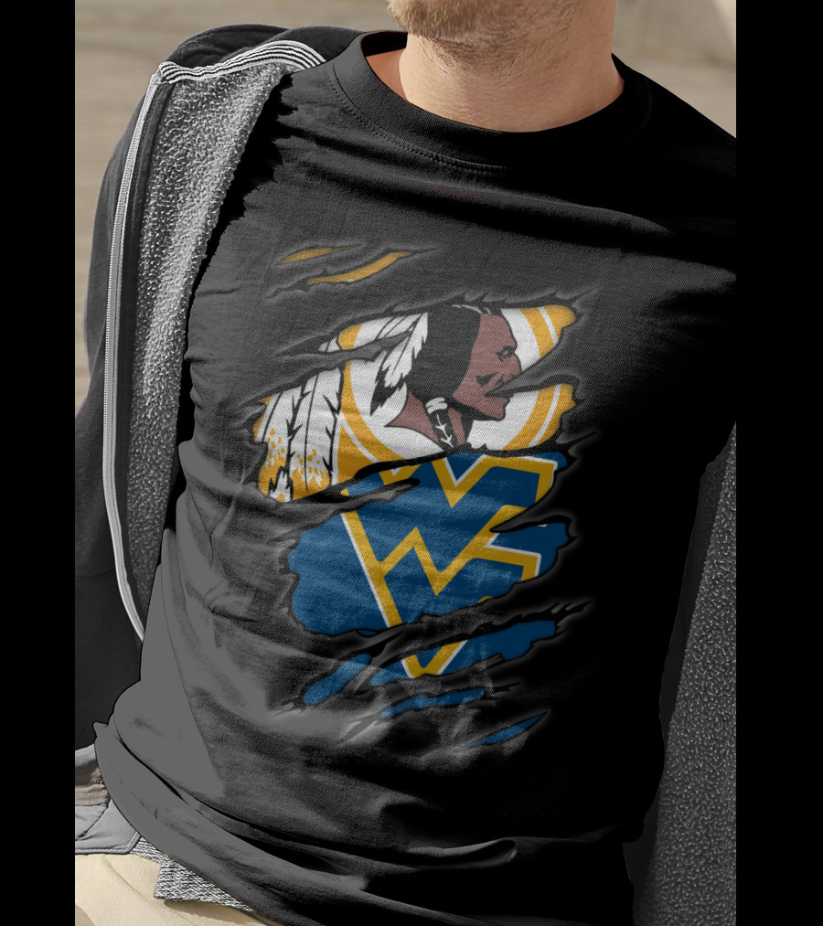 Redskins Wv Mountaineers Tribal Logo Rip T-Shirt