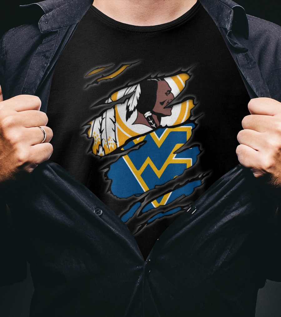 Redskins Wv Mountaineers Tribal Logo Rip T-Shirt