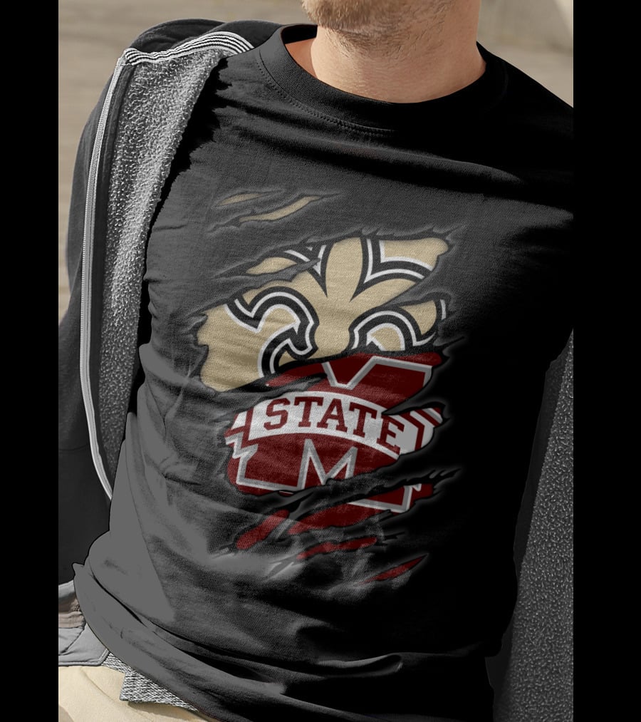Saints Fleur-de-Lis Meets Mississippi State Bulldogs T-Shirt