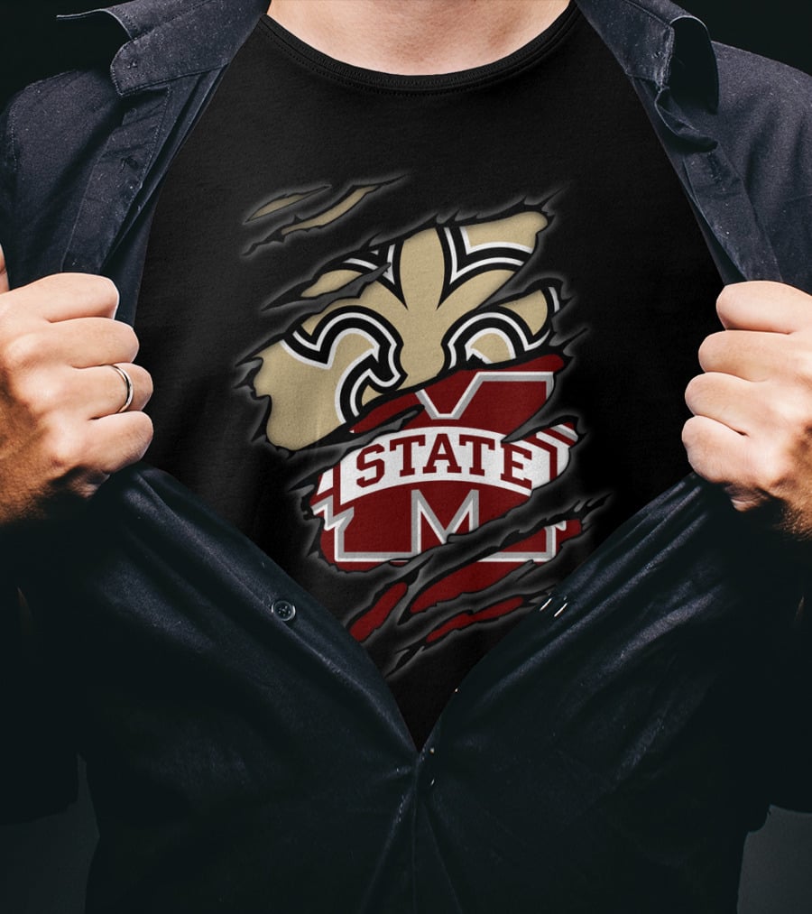Saints Fleur-de-Lis Meets Mississippi State Bulldogs T-Shirt
