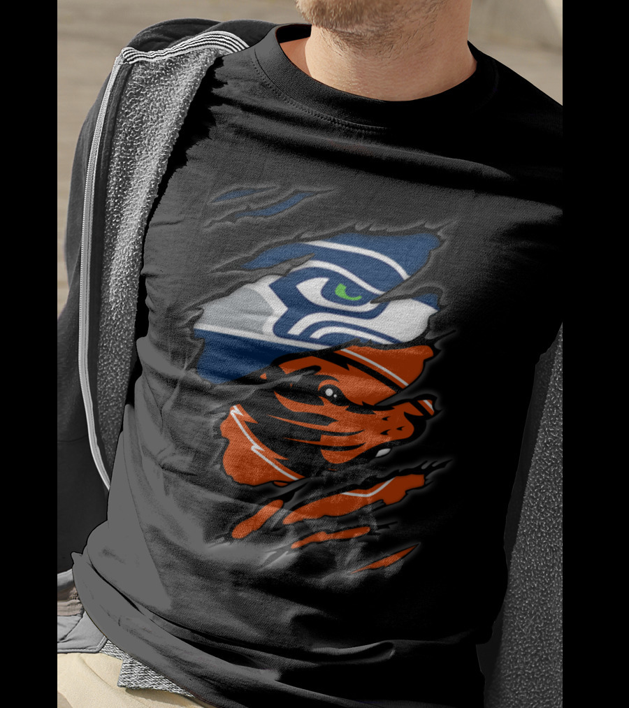 Seahawks Beavers Dual Team Spirit Torn Fusion T-Shirt