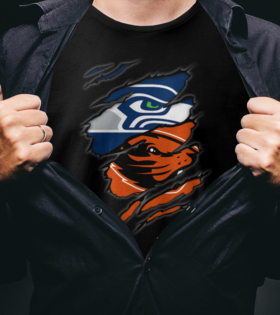Seahawks Beavers Dual Team Spirit Torn Fusion T-Shirt