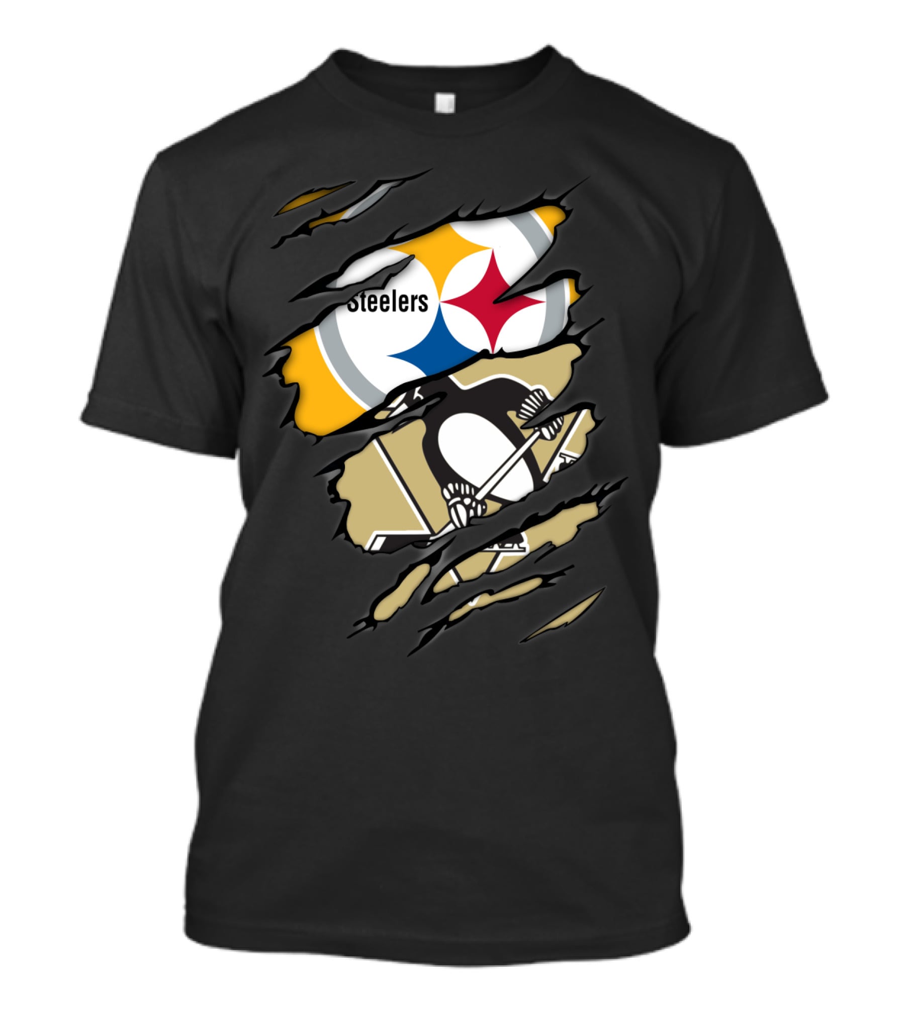 Steelers Penguins Logos Ripped T-Shirt