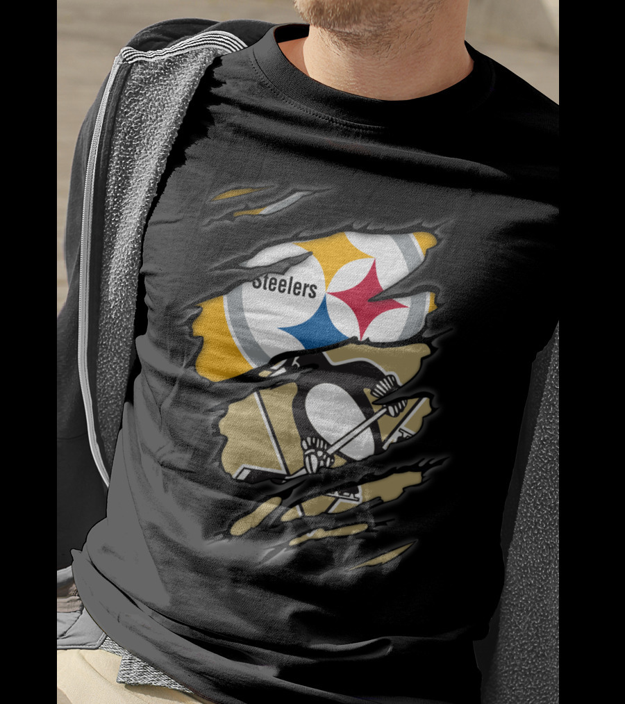 Steelers Penguins Logos Ripped T-Shirt