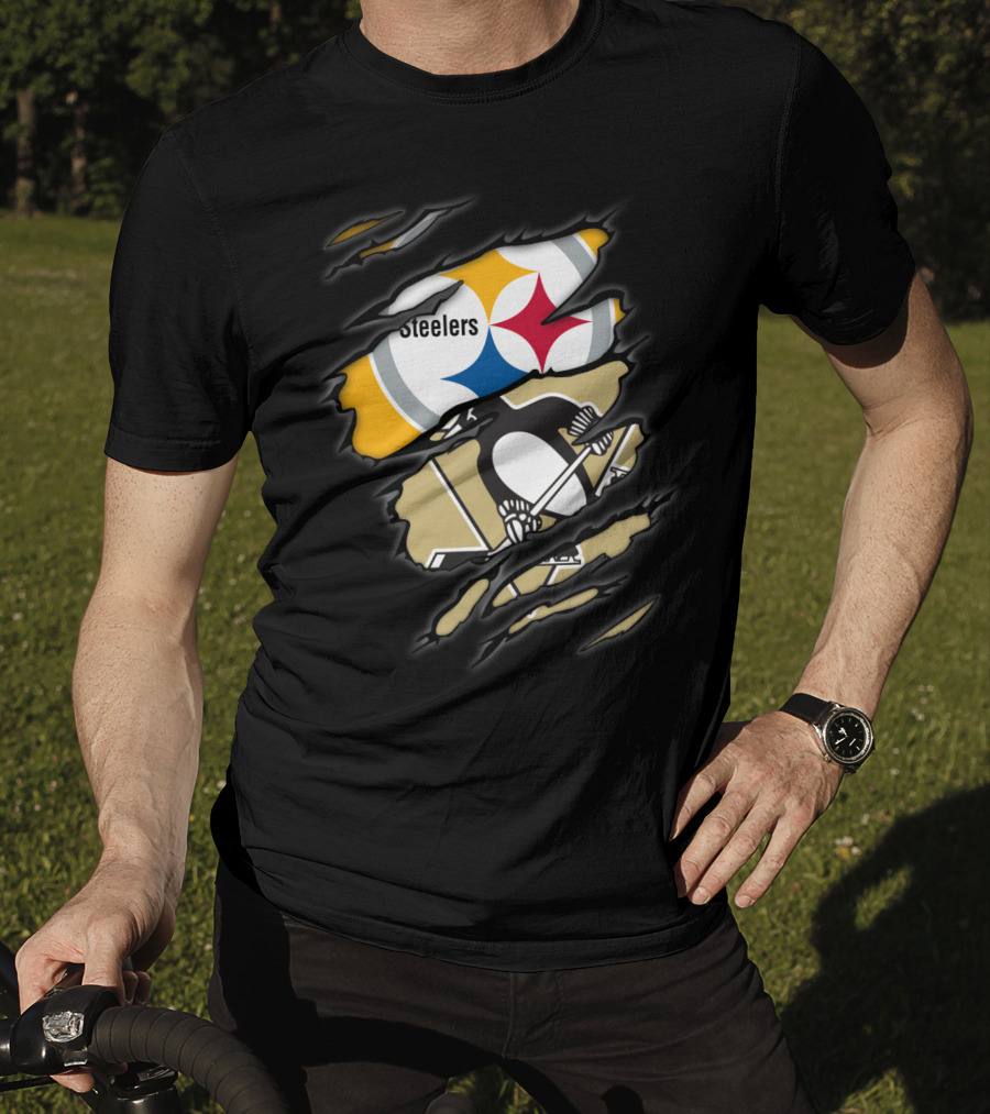 Steelers Penguins Logos Ripped T-Shirt