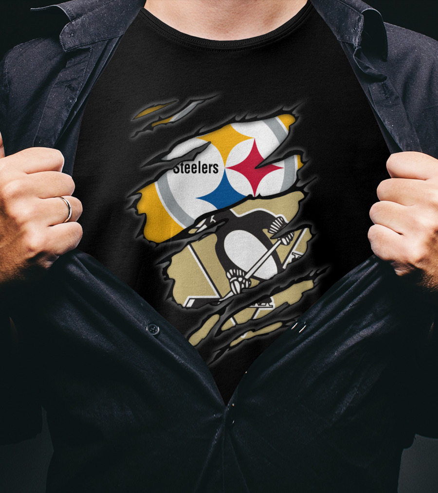 Steelers Penguins Logos Ripped T-Shirt