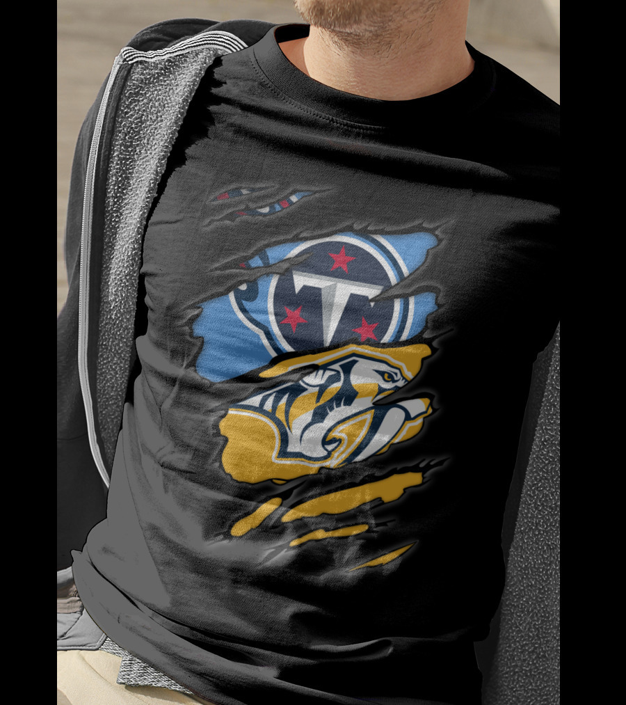 Titans Predators Logos Ripped T-Shirt