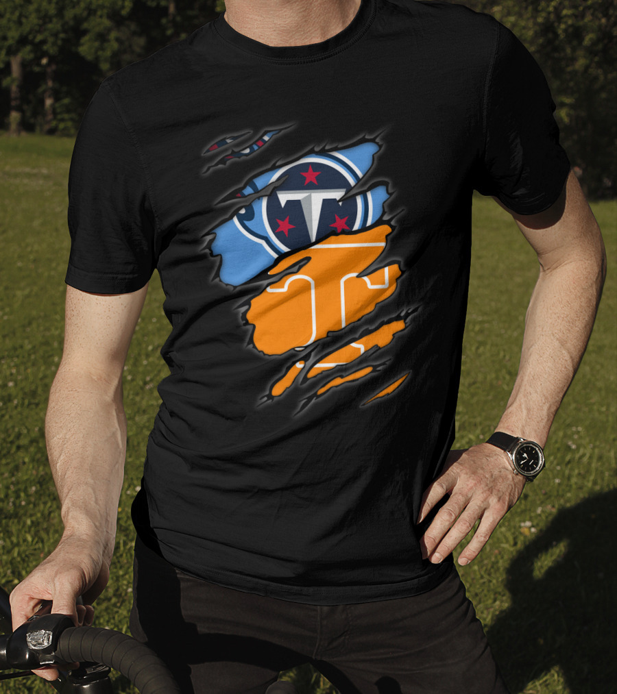 Tennessee Titans Volunteers Ripped Dual Logo Football Team Fan Gear T-Shirt