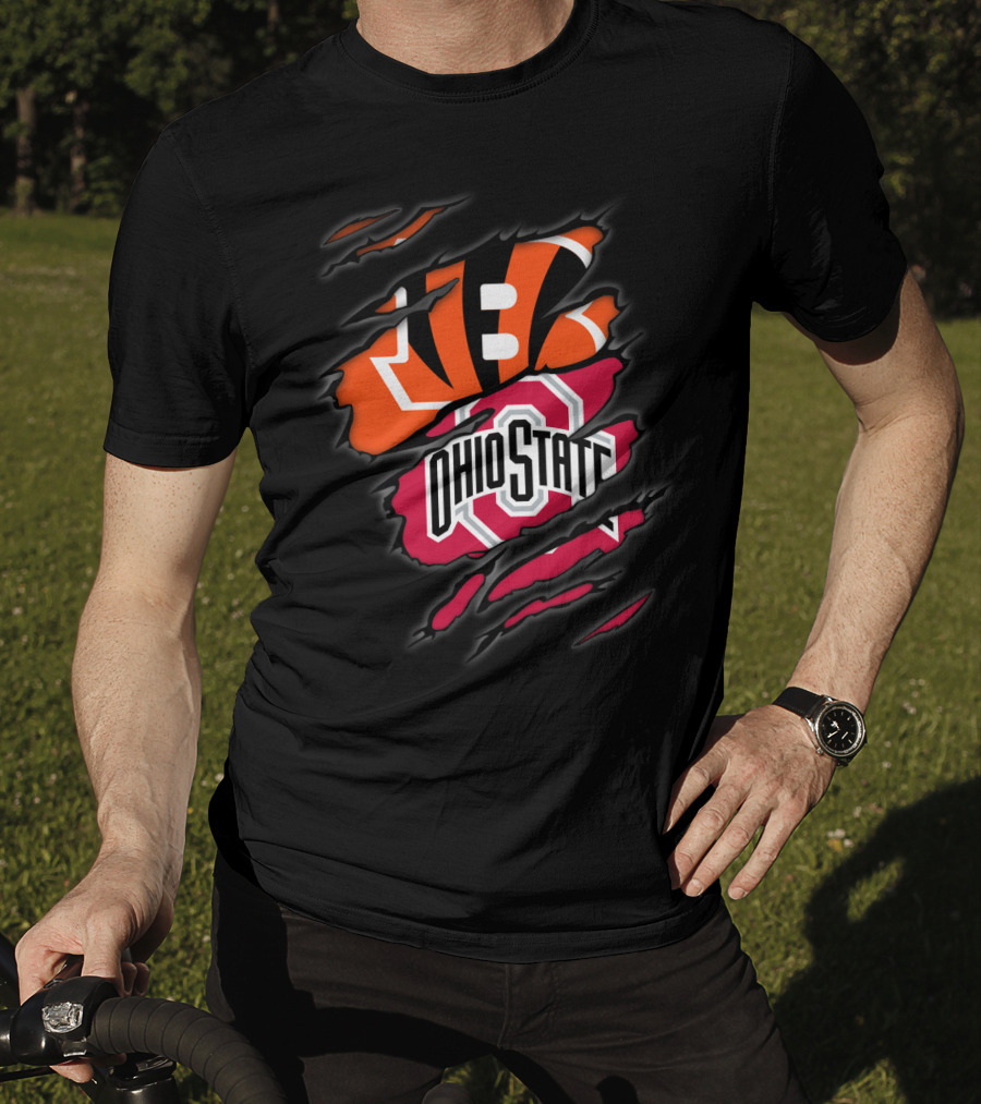Bengals Ohio State Ripped Logo Fusion T-Shirt